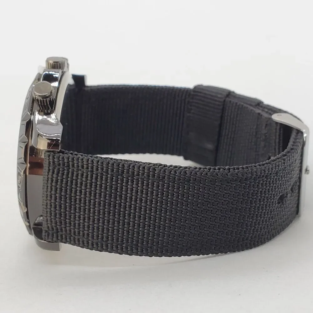 Men's Watch 42MM Black Case‎ Black Dial Date Indicator Black Canvas Band Straps
